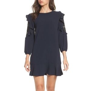Felicity & Coco Nordstrom Stefani Ruffle Lace Dress Navy Blue Size M